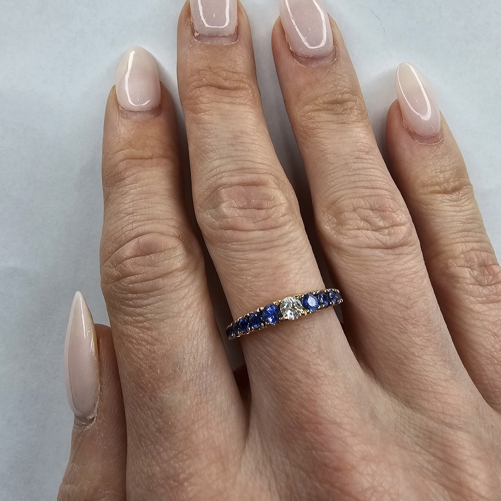 LeVian Blue Ceylon Sapphire and Diamond in 14 kt Rose Gold Half Eternity Ring